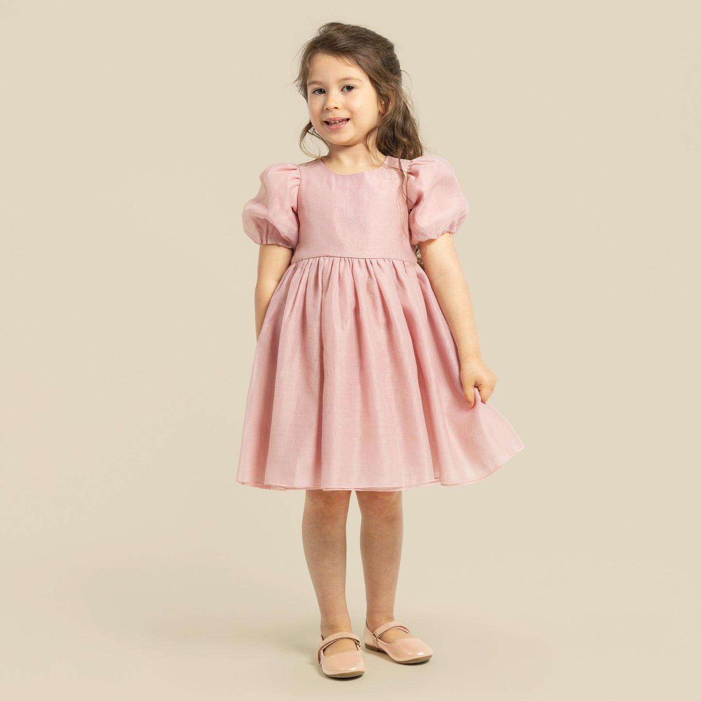Designer Kidz | Noa Puff Sleeve Bow Back Dress | Blush PInk