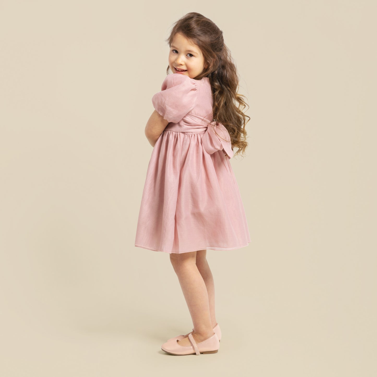 Designer Kidz | Noa Puff Sleeve Bow Back Dress | Blush PInk