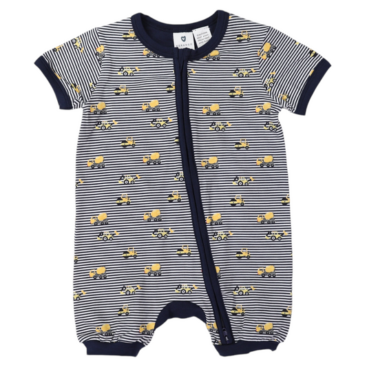 Korango |  Trucks and Diggers Short Sleeve Zip Romper Navy