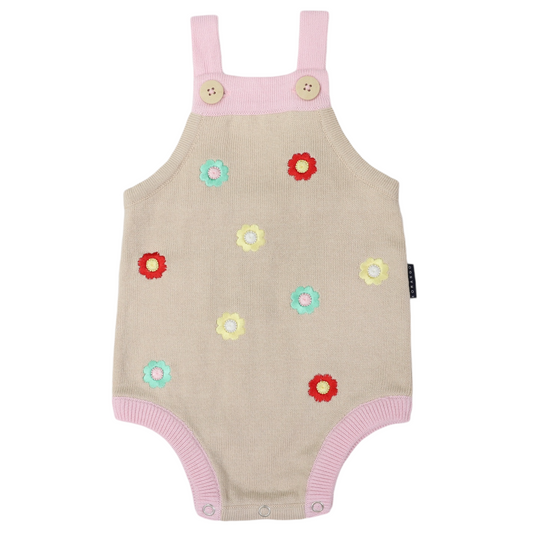 Korango |  Flower Embroidered Knit Sunsuit Cloud