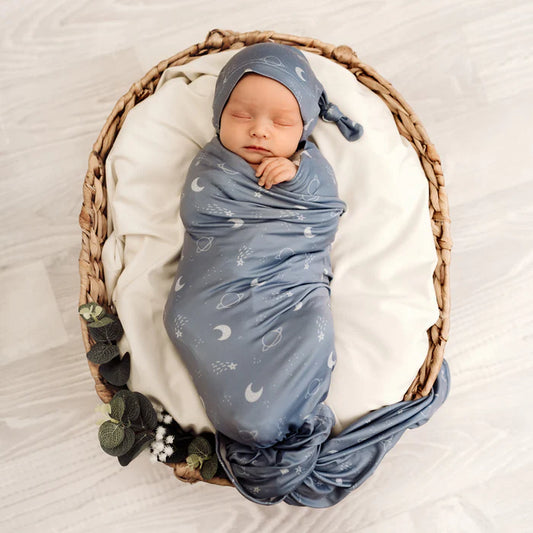Mod and Tod | Baby Stretchy Swaddle & Beanie Set | Galaxy Guest