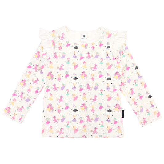 Korango | Dancing Unicorn Frill Print Tee  Cream