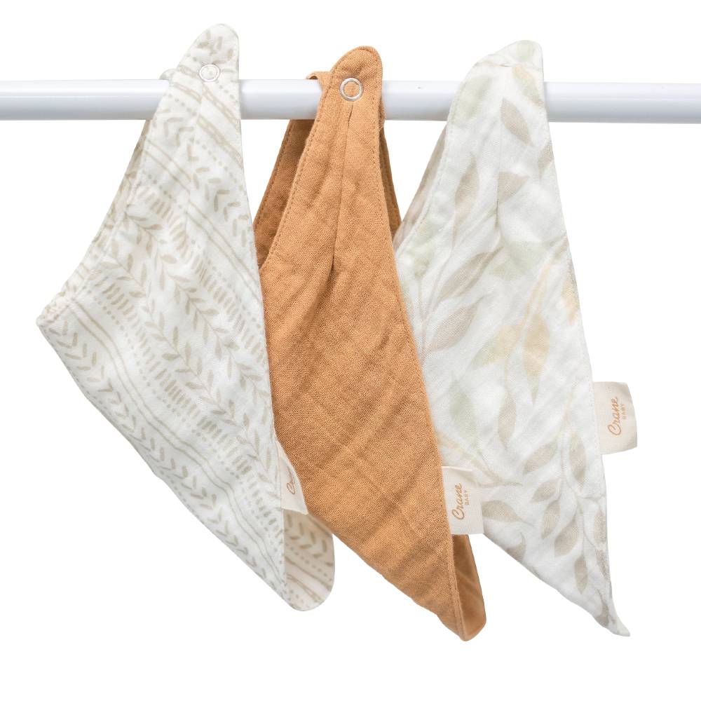 Crane Baby Muslin Bib Set - 3 Pack - Willow Prints + Solid