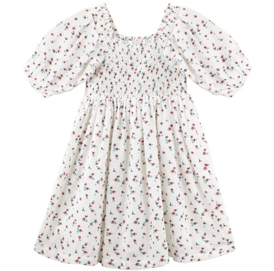 Designer Kidz | Evie Short Sleeve Puff Sleeve Dress - Ecru