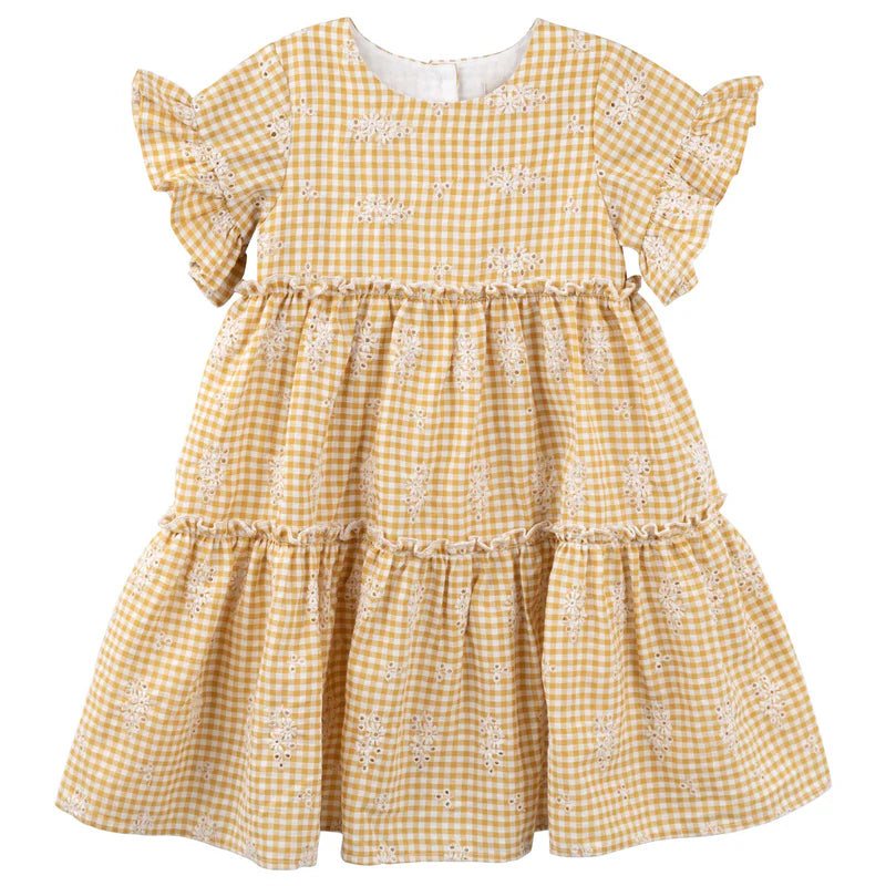 Designer Kidz | Alice Embroidered Gingham Dress | Yellow