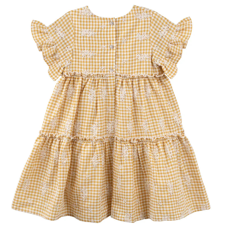 Designer Kidz | Alice Embroidered Gingham Dress | Yellow