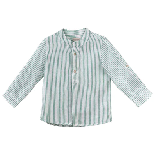 Designer Kidz | Luca Long Sleeve Button Shirt |  Green Stripe