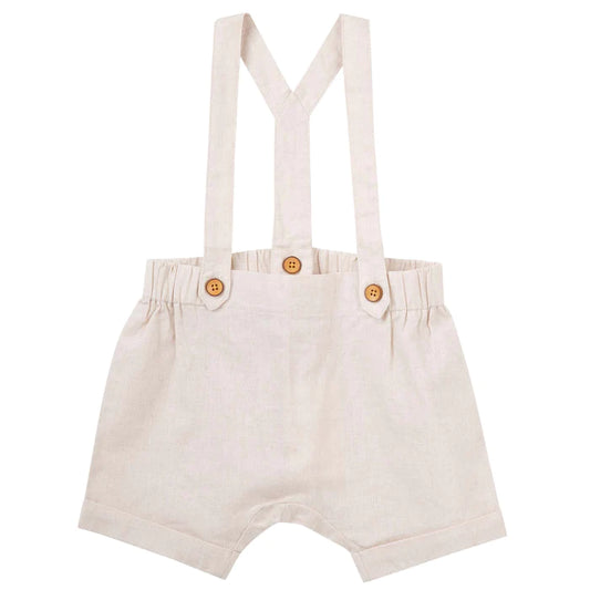 Designer Kidz | Finley Linen Suspender Shorts | Sand