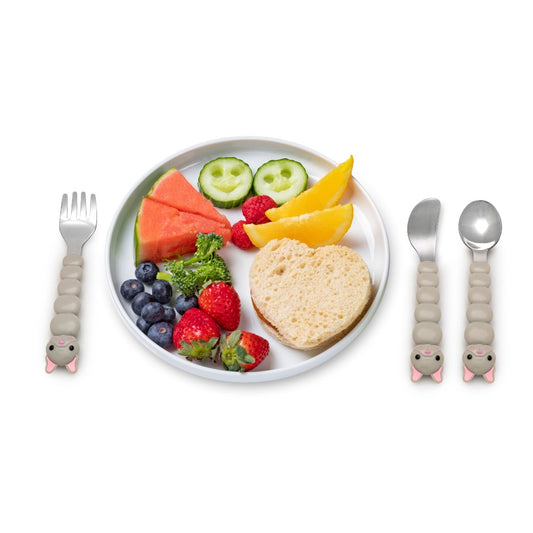 Melii Utensil Set Cat & Bulldog 6 PC - Purple + Grey