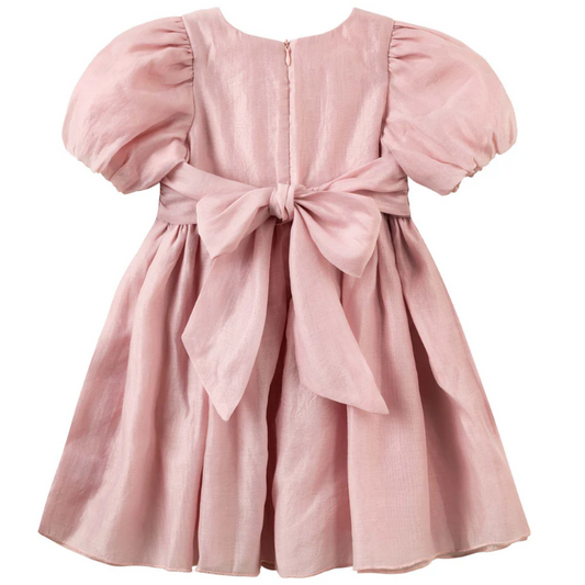 Designer Kidz | Noa Puff Sleeve Bow Back Dress | Blush PInk