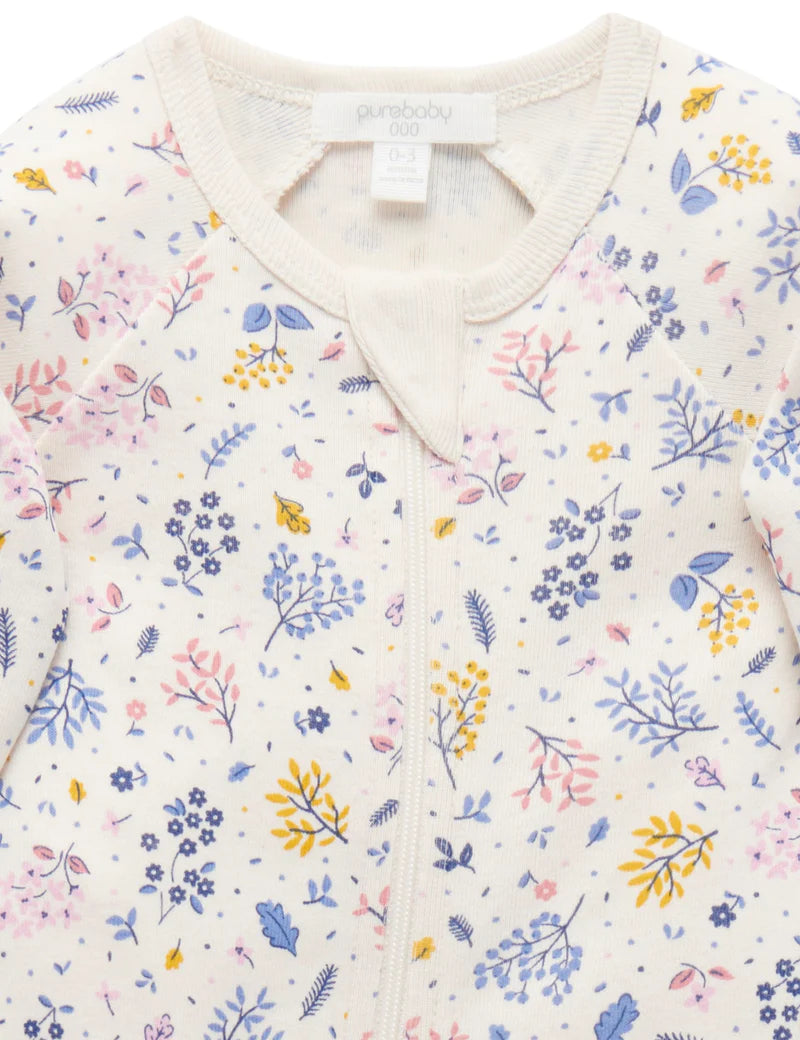 Purebaby | Floral Printed Zip Growsuit