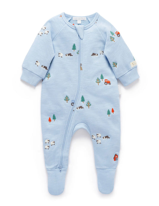 Purebaby | Herding Sheep Embroidered Fleece Growsuit