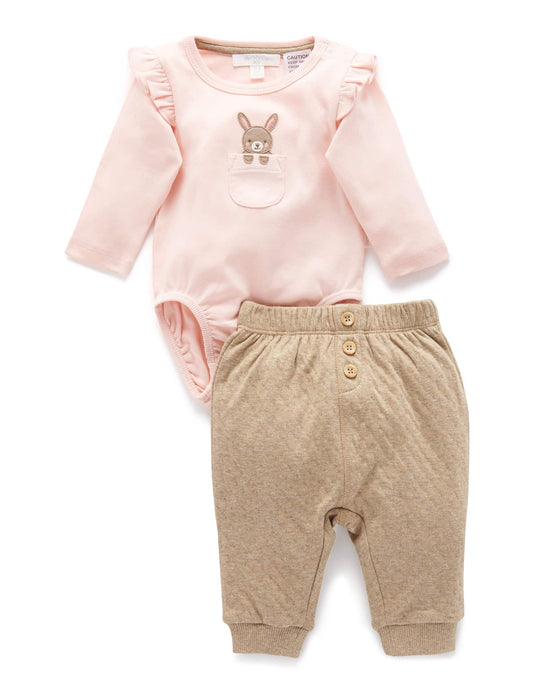 Purebaby | Bunny 2 Piece Gift Set Bodysuit & Pants | Apricot