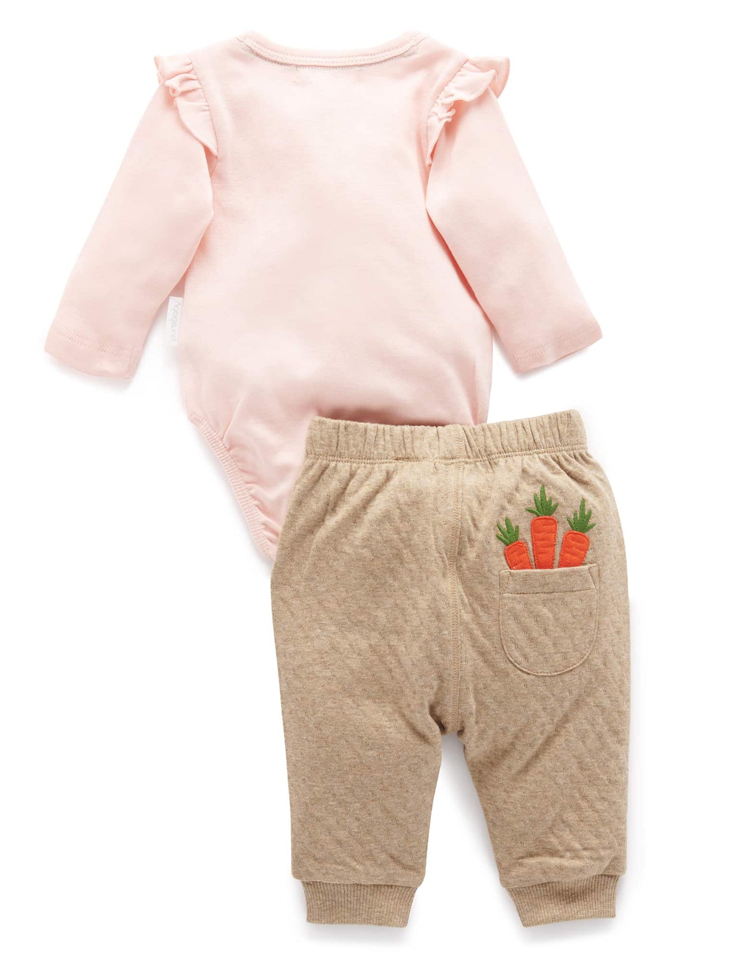 Purebaby | Bunny 2 Piece Gift Set Bodysuit & Pants | Apricot | Size 1Y