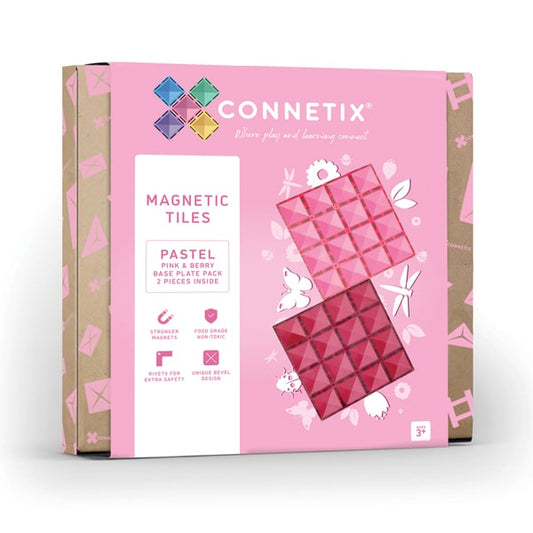 Connetix | Magnetic Tiles | 2 Piece Base Plate | Pink & Berry Pack