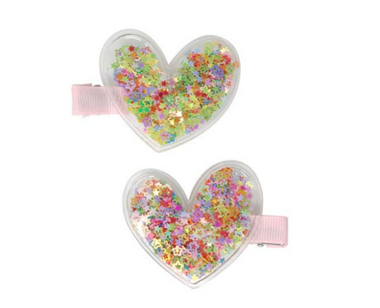 Pink Poppy Glitter Shaker Heart Hair Clip