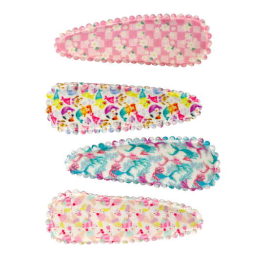 Pink Poppy Pattern Fabric 4-pack Hair Clips