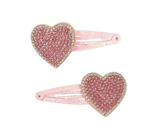 Pink Poppy Pink Rhinestone Heart Hair Clips