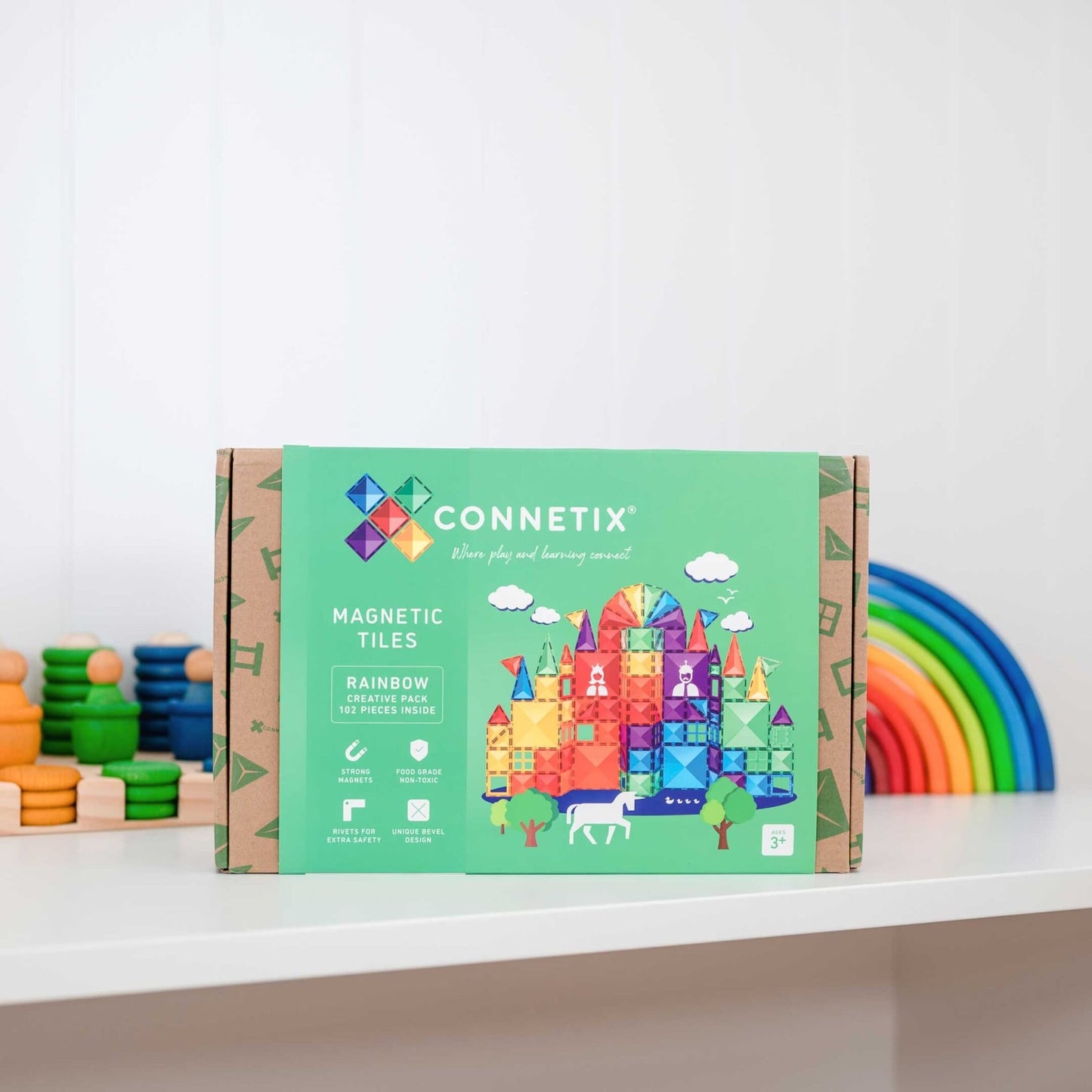 Connetix | Magnetic Tiles | Rainbow Creative Pack 102 Pieces