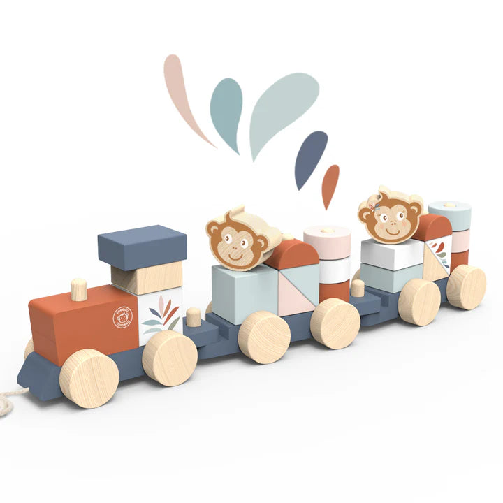 Speedy Monkey | Wooden pull-along train with stacking