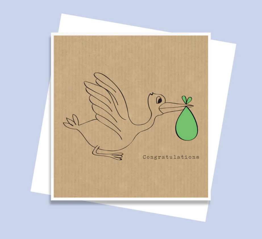 The Little Card Factory | Stork (Green) | Card | NZ Made