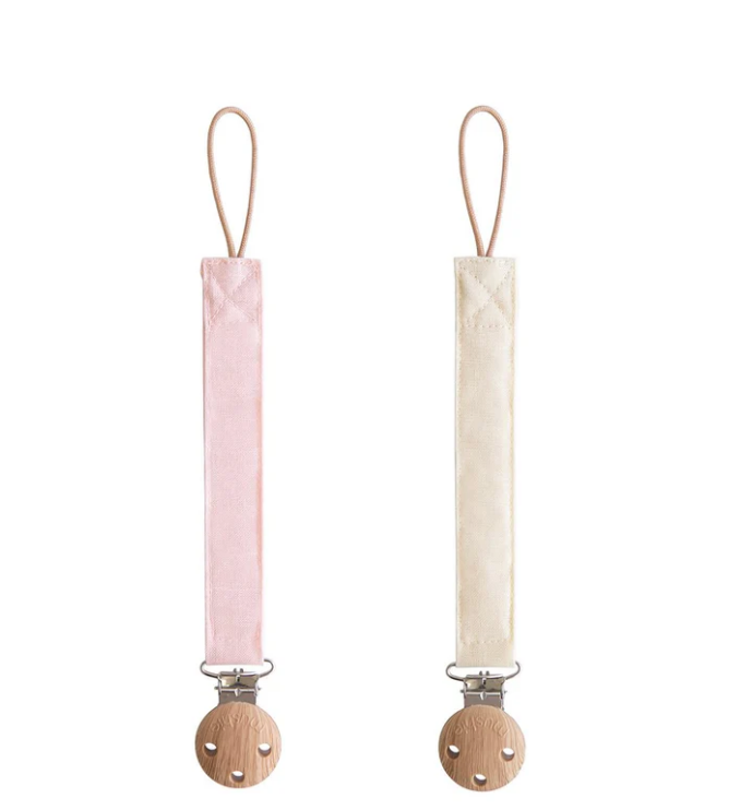 Mushie Linen Pacifier Clips Colour: Blush/Cream