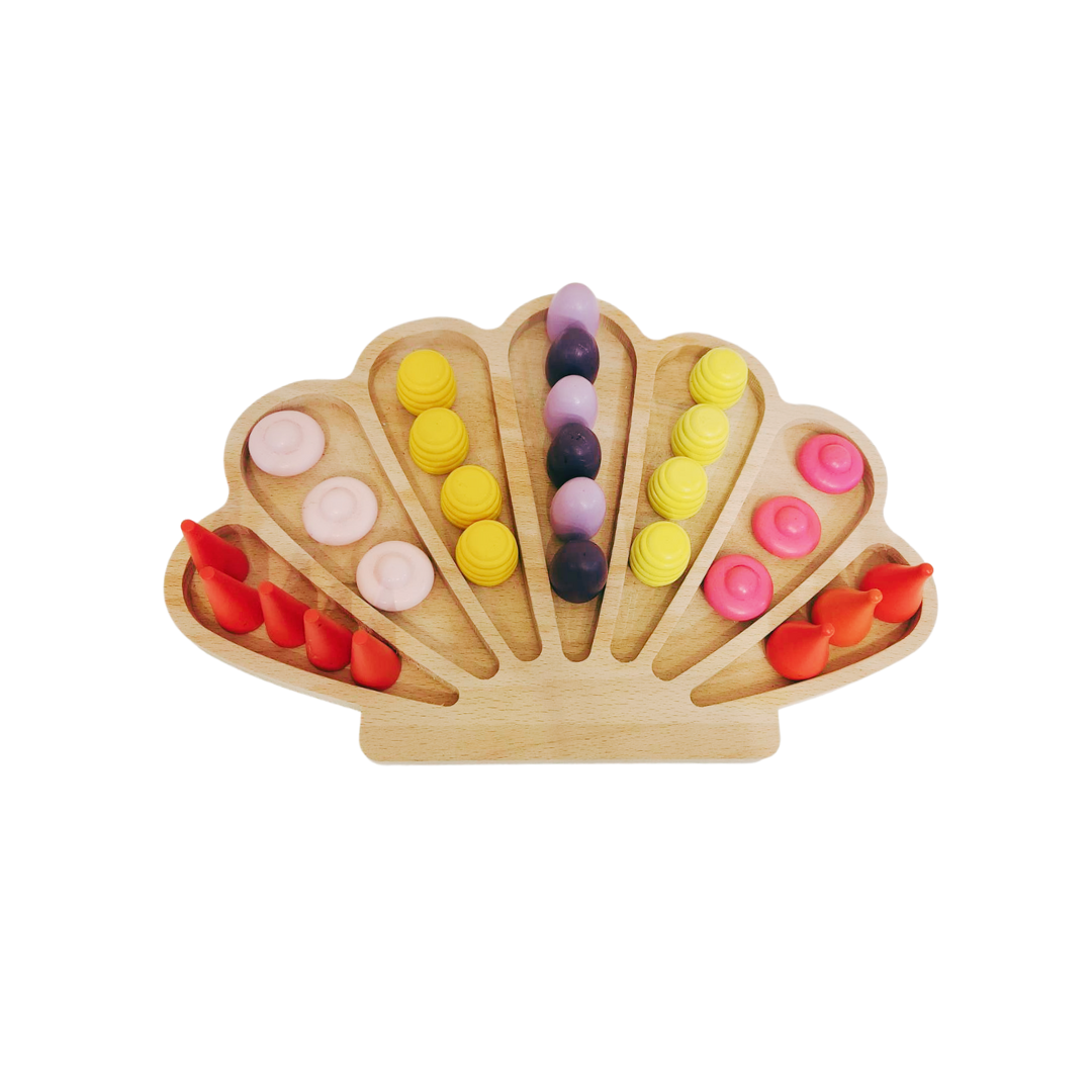 Wooden Sensory Tray | Montessori Counting Sorting Board | Shell