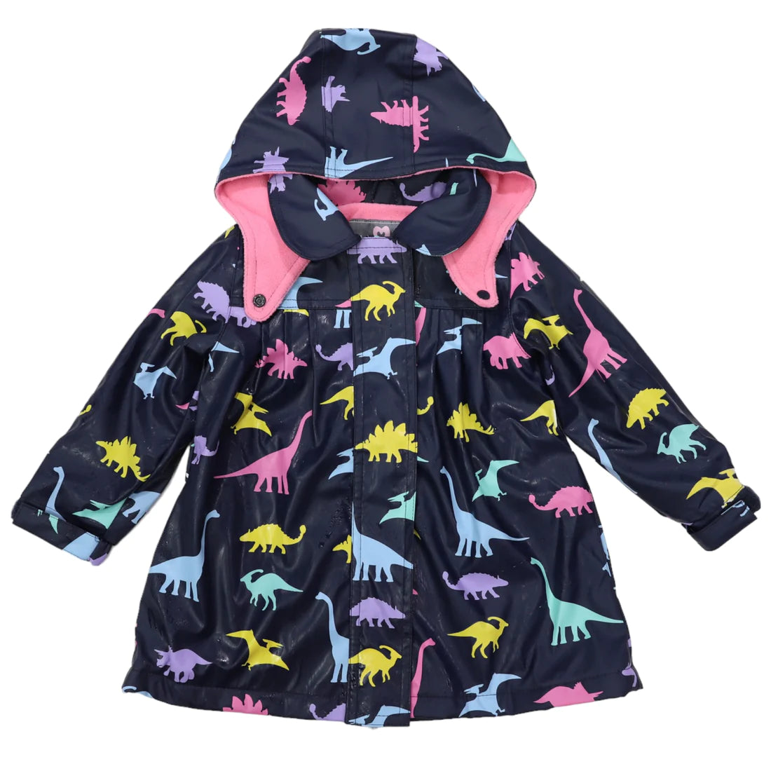Korango Rainwear | Girl Dinosaur Colour Change Raincoat | Navy