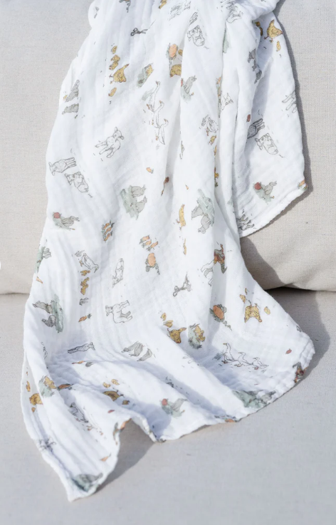 Little Linen | Baby Muslin Wrap 1 Pack Prints - Farmyard Lamb
