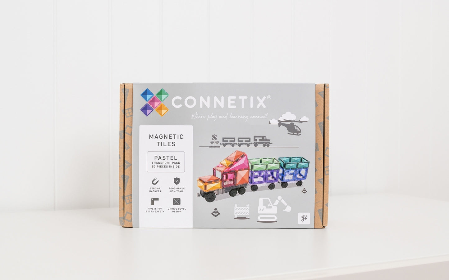 Connetix | Magnetic Tiles | Pastel Transport Pack | 50 Pieces