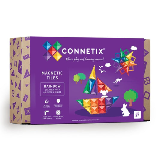 Connetix | Magnetic Tiles | Rainbow Starter Pack 60 pieces