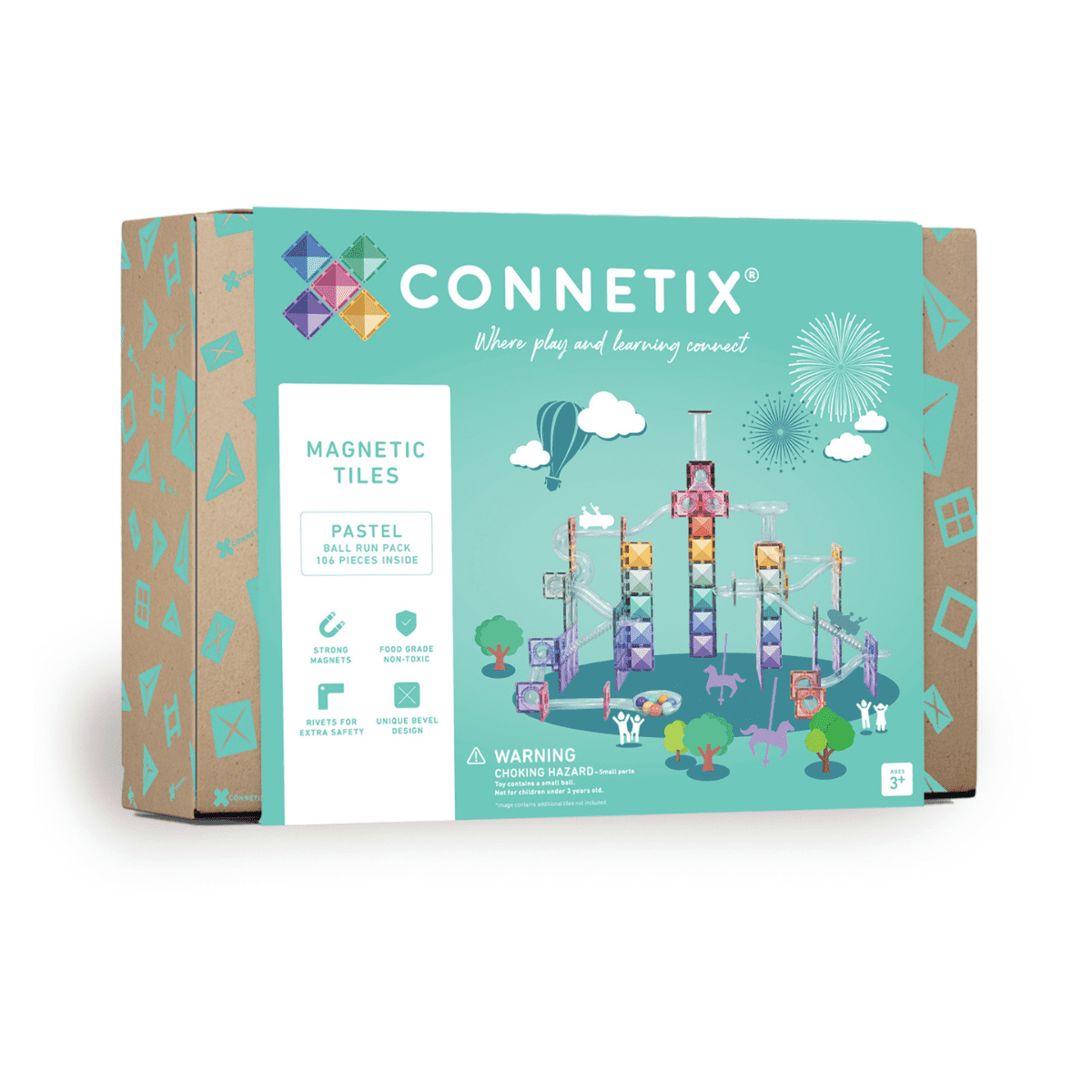 Connetix | Magnetic Tiles | Pastel Ball Run Pack | 106 Pieces