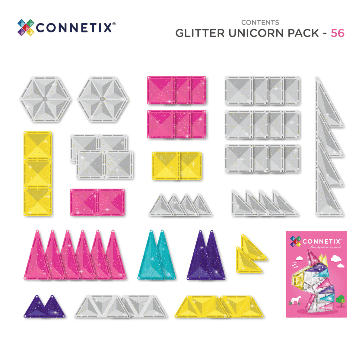 Connetix | Magnetic Tiles | Glitter Unicorn Pack 56 pieces