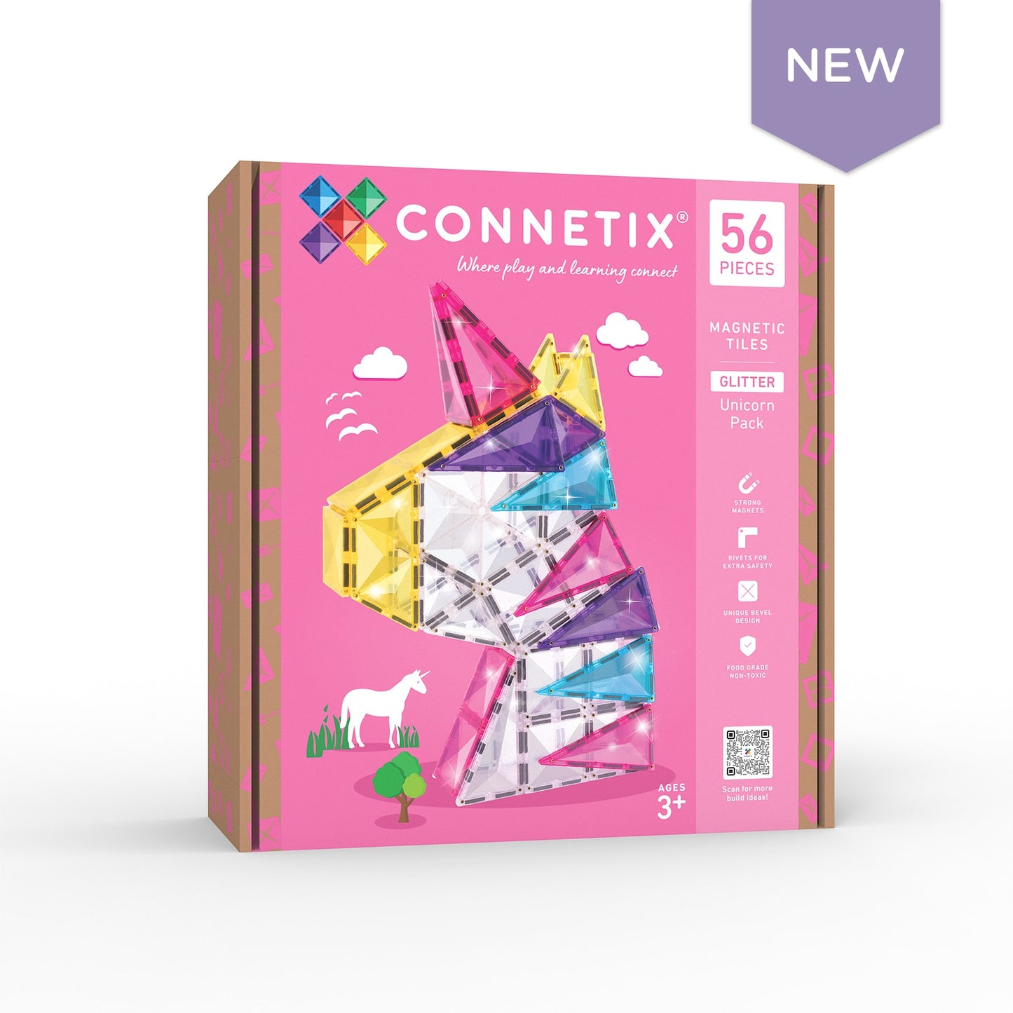 Connetix | Magnetic Tiles | Glitter Unicorn Pack 56 pieces