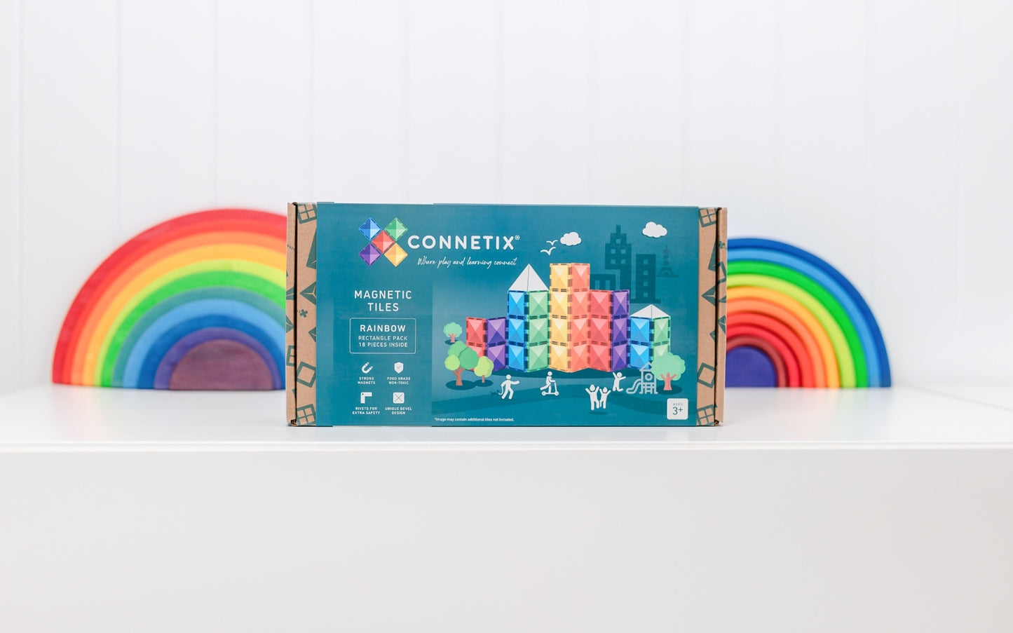 Connetix | Magnetic Tiles | Rainbow Rectangle Pack 18 pc