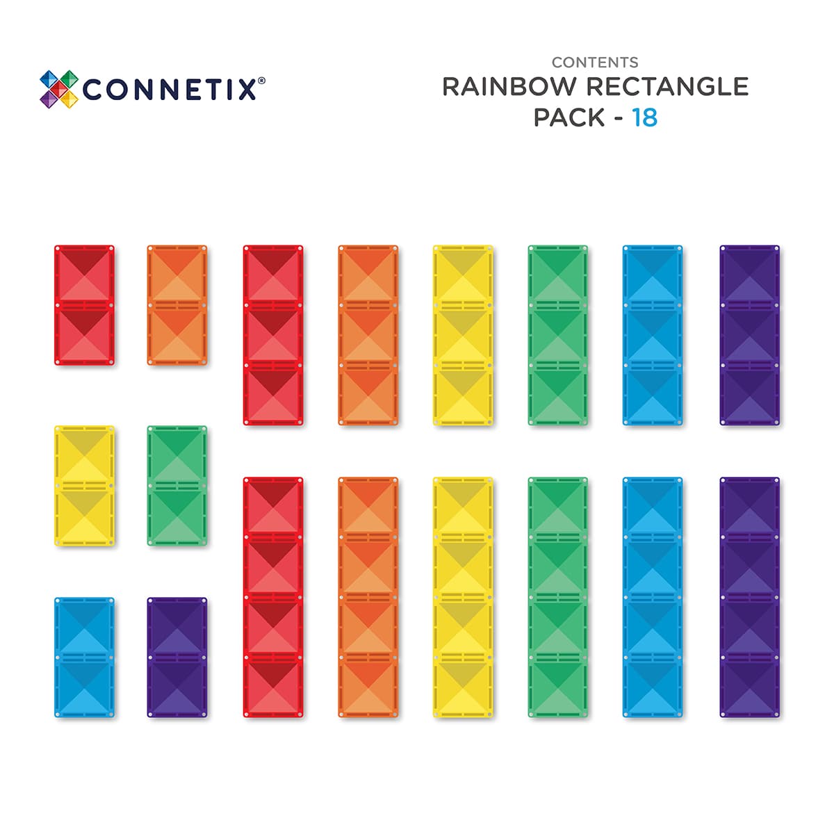 Connetix | Magnetic Tiles | Rainbow Rectangle Pack 18 pc