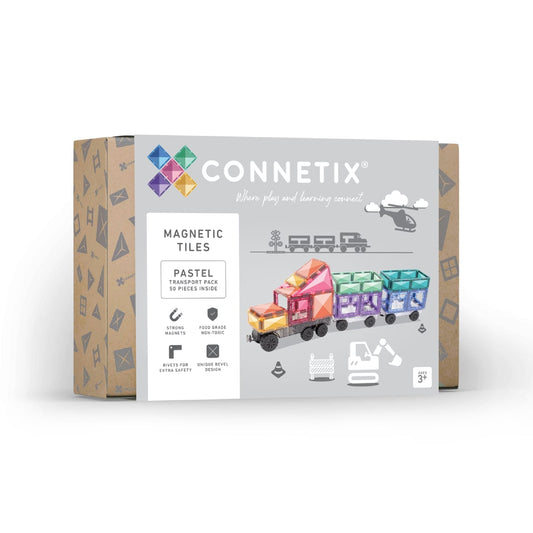 Connetix | Magnetic Tiles | Pastel Transport Pack | 50 Pieces