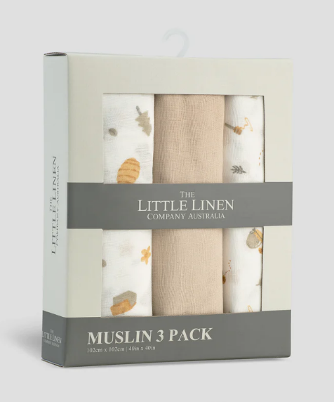 Little Linen | Baby Muslin Wrap 3 Pack - Nectar Bear