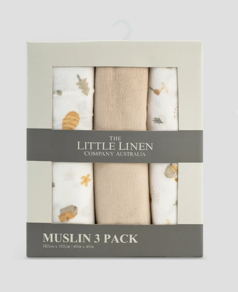 Little Linen | Baby Muslin Wrap 3 Pack - Nectar Bear