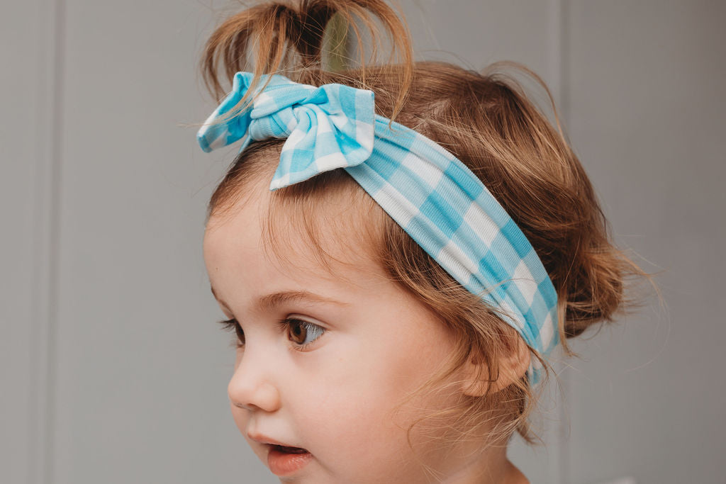 OiOi | Top Knot Headband - Blue Gingham