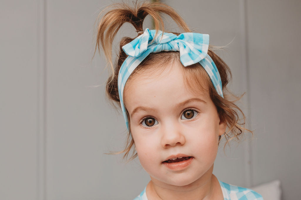 OiOi | Top Knot Headband - Blue Gingham