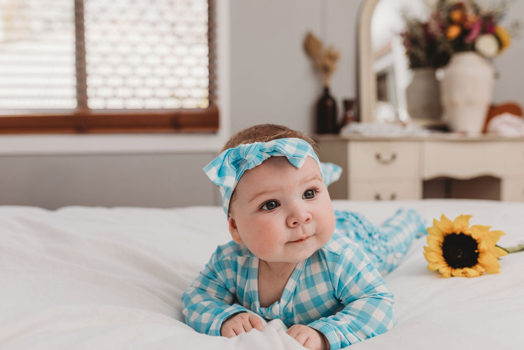 OiOi | Top Knot Headband - Blue Gingham