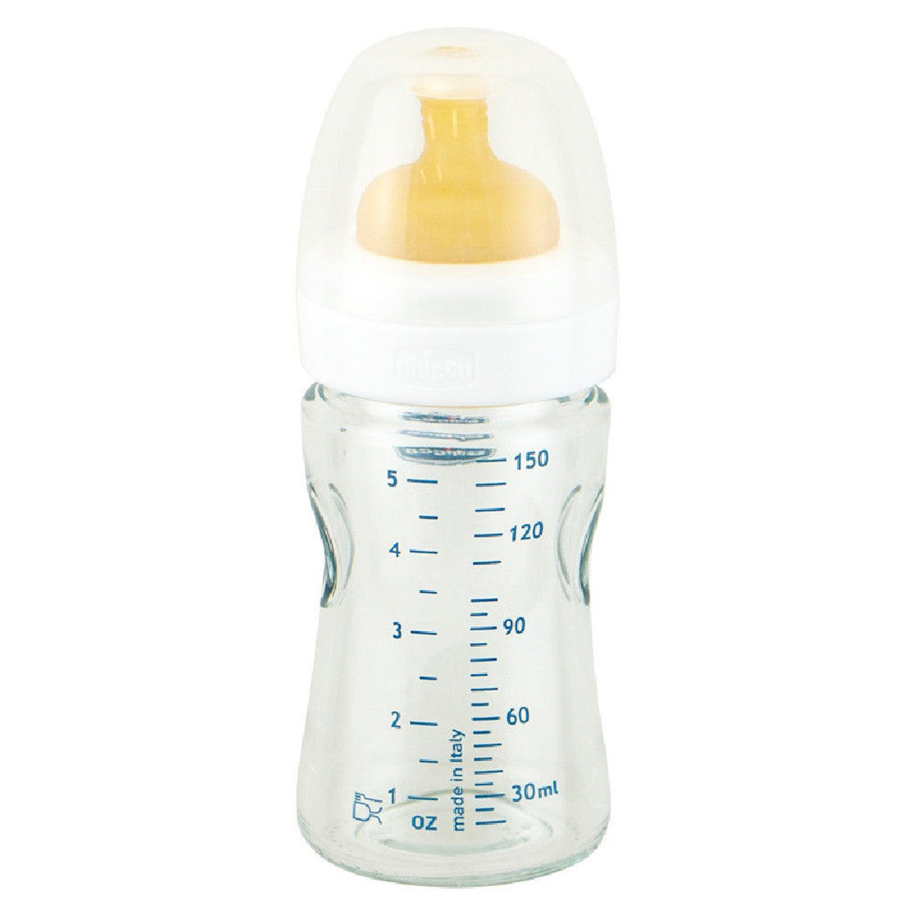 Chicco | Wellbeing 150ml Glass Bottle (0m+ Latex Teat)