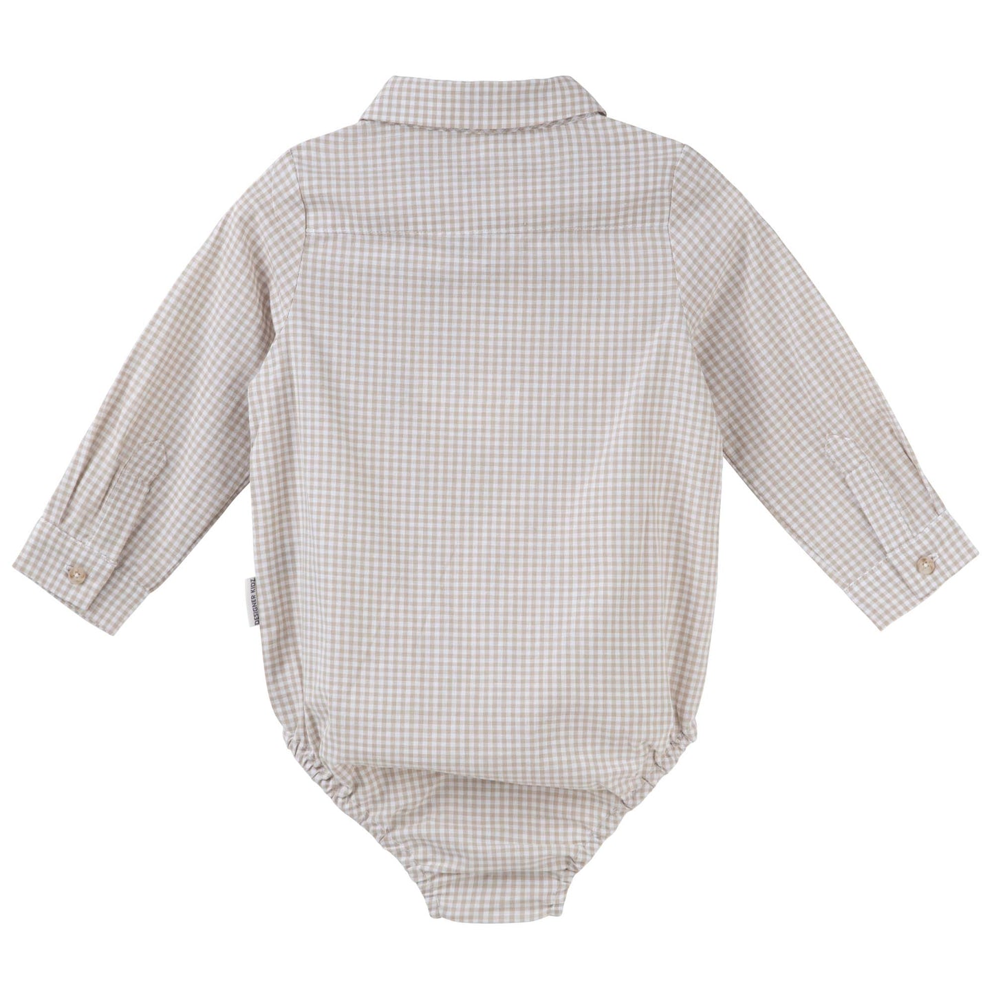 Designer Kidz | Oliver Long Sleeved Gingham Button Romper | Oat