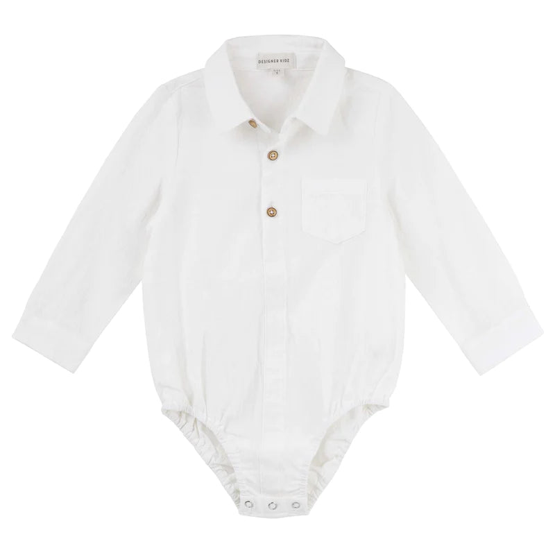 Designer Kidz | Archie Long Sleeved Button Romper | Ivory