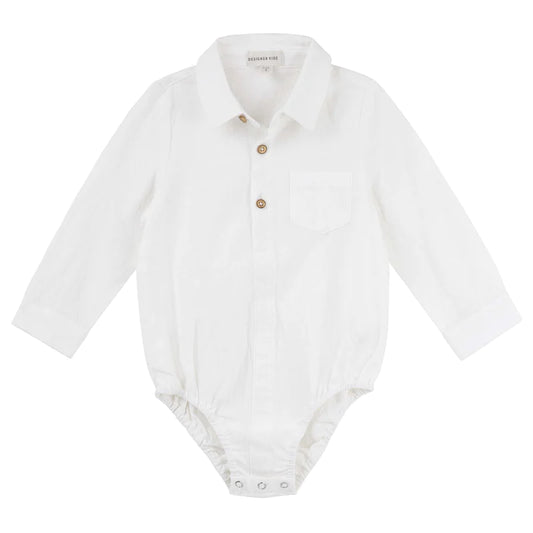 Designer Kidz | Archie Long Sleeved Button Romper | Ivory