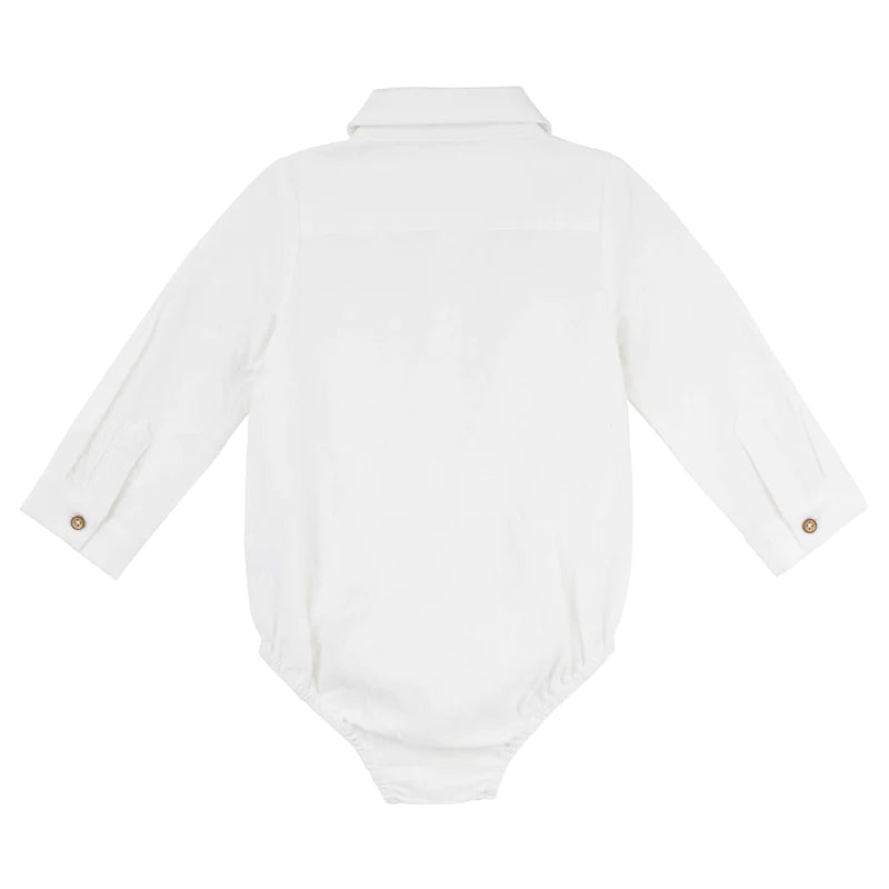 Designer Kidz | Archie Long Sleeved Button Romper | Ivory