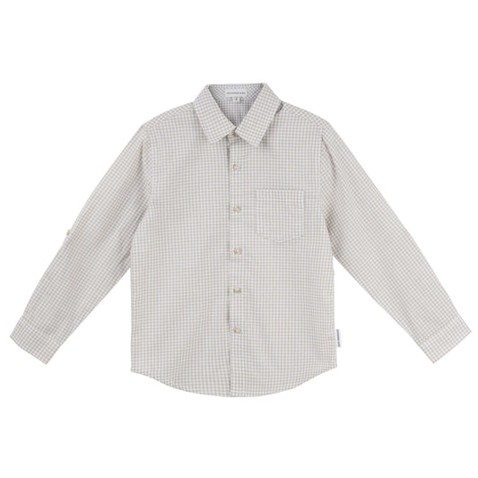 Designer Kidz | Oliver Long Sleeved Gingham Button Shirt | Oat