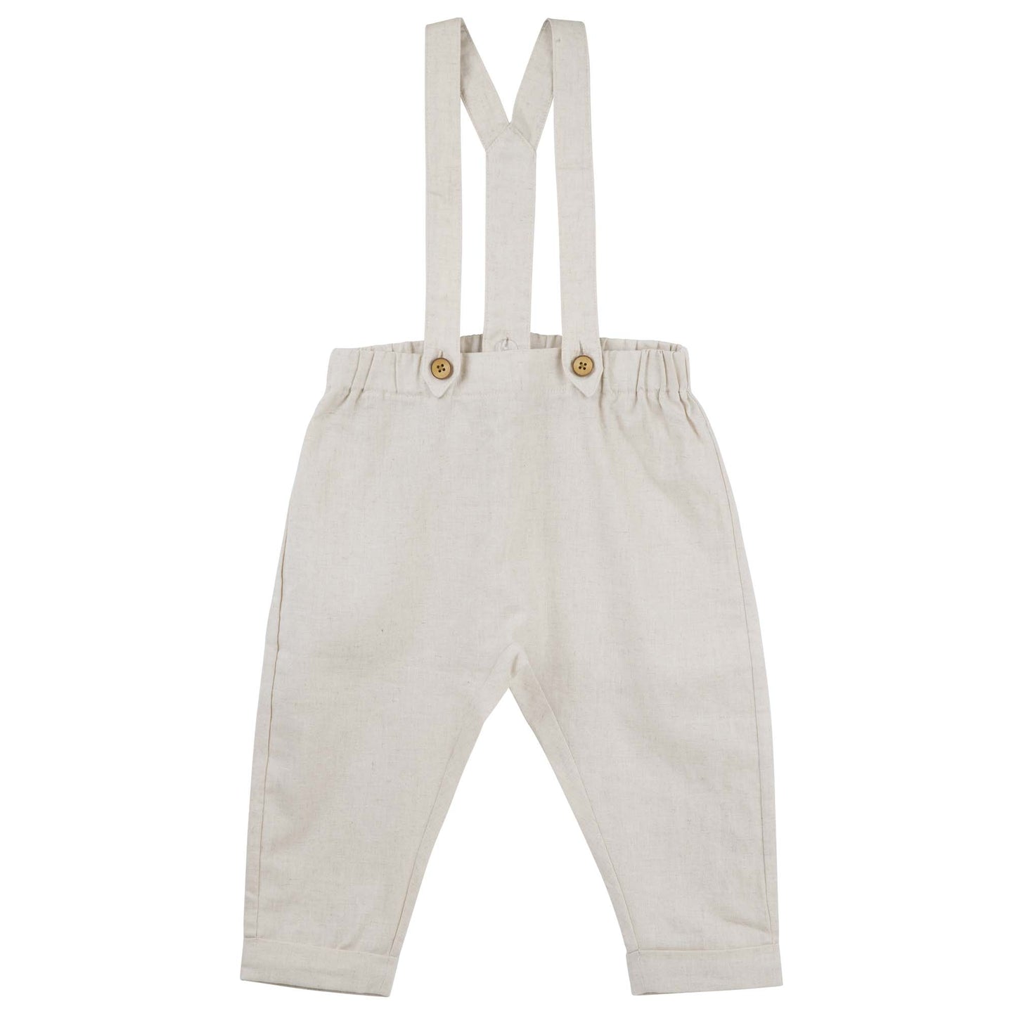 Designer Kidz | Finley Linen Suspender Pants | Sand