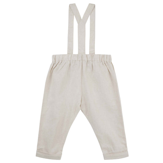 Designer Kidz | Finley Linen Suspender Pants | Sand